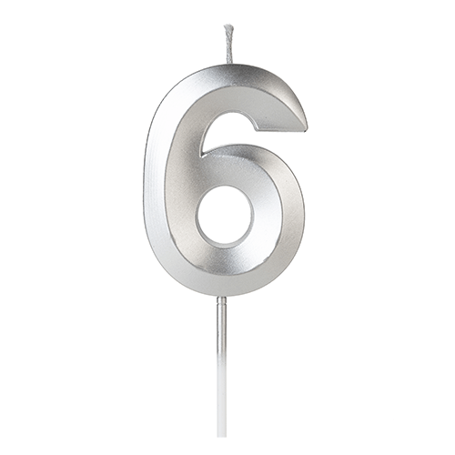 Vela de Aniversário Design Prata Número 6 - Silver