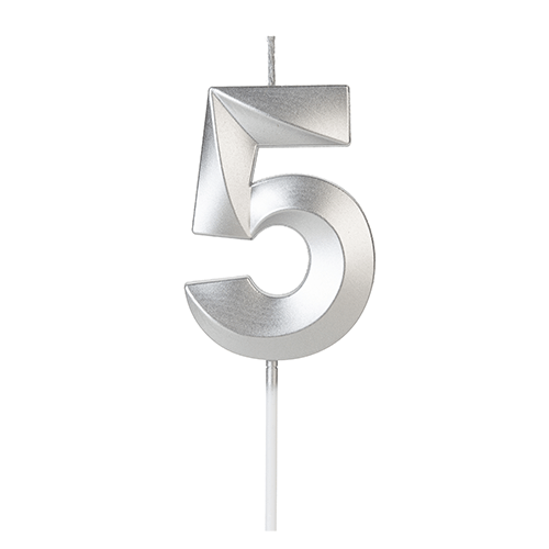 Vela de Aniversário Design Prata Número 5 - Silver