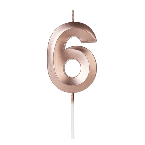 Vela de Aniversário Design Rose Gold Número 6 - Silver