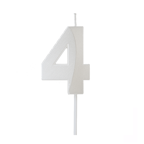 Vela de Aniversário Design Branco Perolado Número 4 - Silver