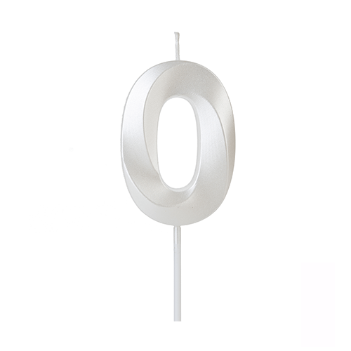 Vela de Aniversário Design Branco Perolado Número 0 - Silver