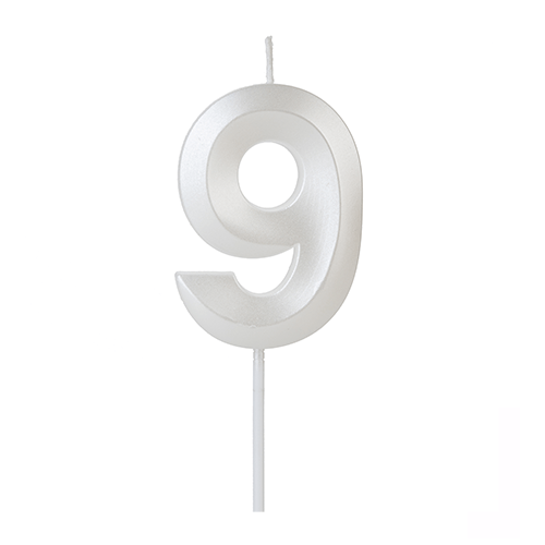 Vela de Aniversário Design Branco Perolado Número 9 - Silver