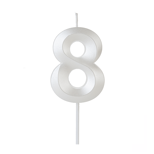 Vela de Aniversário Design Branco Perolado Número 8 - Silver