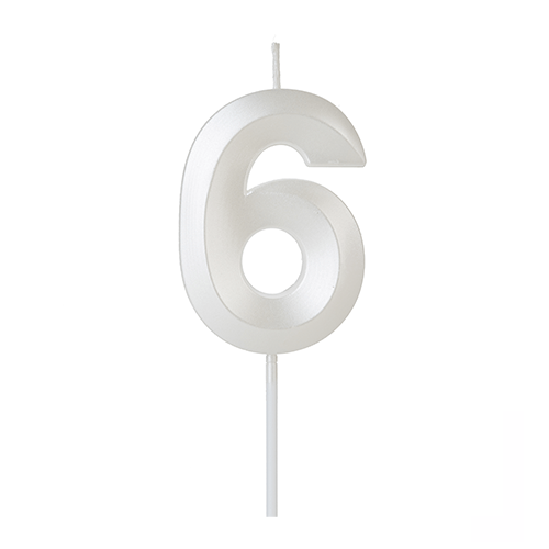 Vela de Aniversário Design Branco Perolado Número 6 - Silver