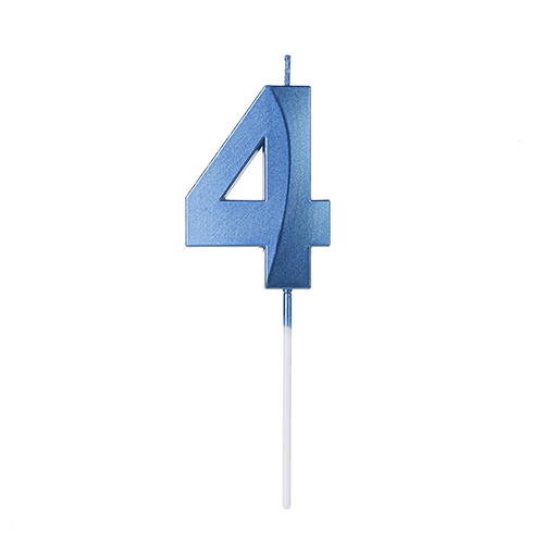 Vela de Aniversário Design Azul Escuro Metalizado Número 4 - Silver