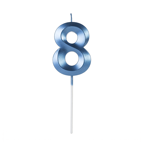 Vela de Aniversário Design Azul Escuro Metalizado Número 8 - Silver