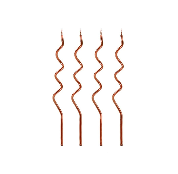Vela de Aniversário Palito Espiral Rosê Gold com 14cm 4 Unidades - Silver
