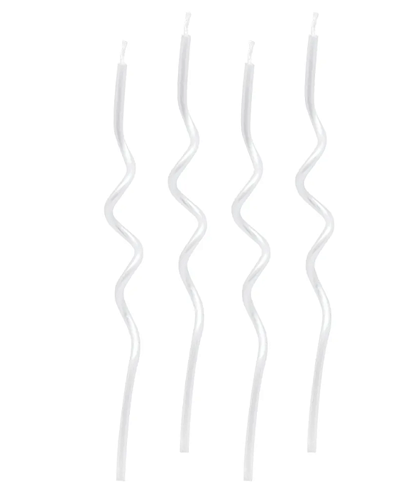 Vela de Aniversário Espiral Branco Metalizado 14cm com 4 Unidades - Silver
