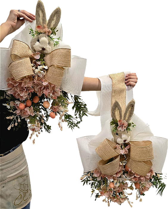 Escapulário de Páscoa Branco com Coelha e Hortências 40x190cm - CCS Decorações