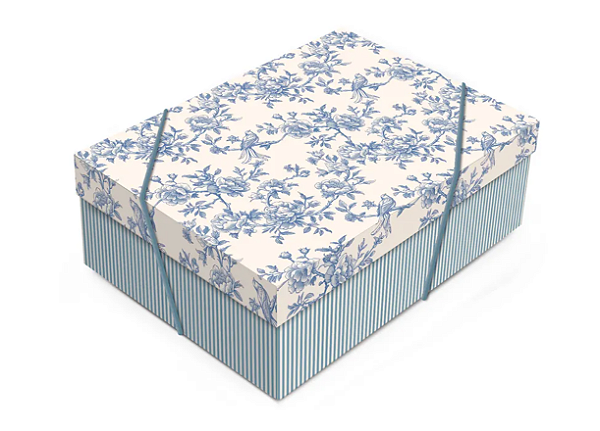 Caixa de Presente Retangular com Tampa Versalhes Azul 24x18x8cm - Cromus