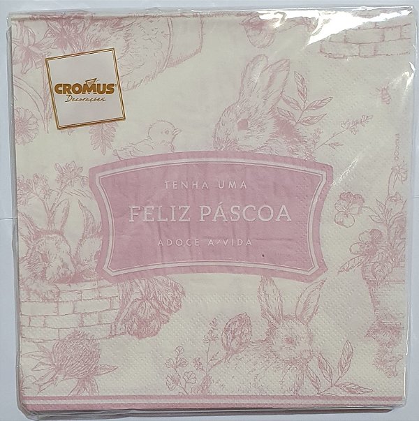 Guardanapo Decorado de Páscoa Rosa Clássico Frances 32,5x32,5m com 20 Un - Ref 19000636 Cromus