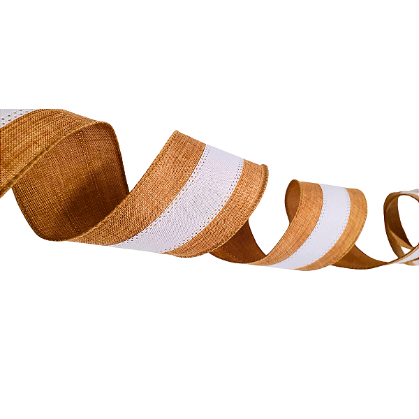 Fita Aramada de Juta Cru com Listra Central Branca 63mm - Fitas Decorativas - Ref 1022086 Cromus