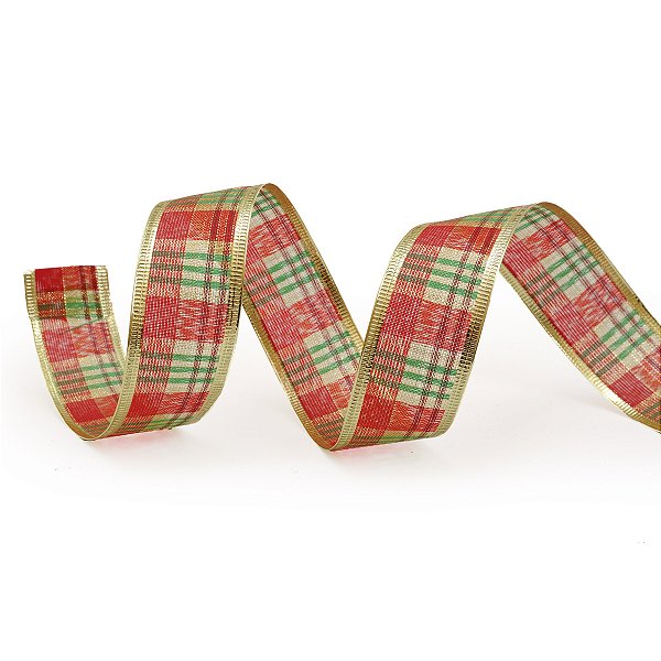 Fita Aramada de Natal Xadrez Verde Vermelho 3.8x9.14cm - Ref 214035 Cromus
