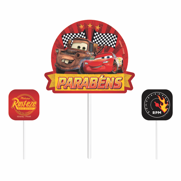 Topo de Bolo Festa Carros com 3 Itens - Ref 305044 Piffer