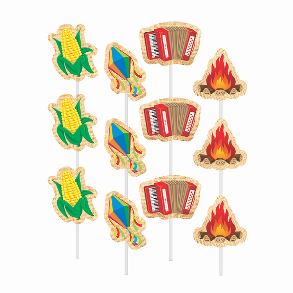 Enfeite Palitos Decorados Festa Junina com 12 Un - Ref 204304 Piffer