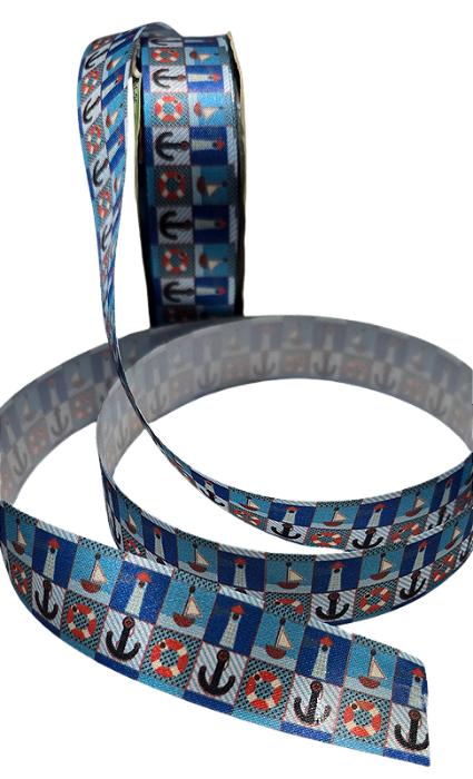 Fita de Cetim Estampa Digital Marinheiro 25mm com 10 Metros