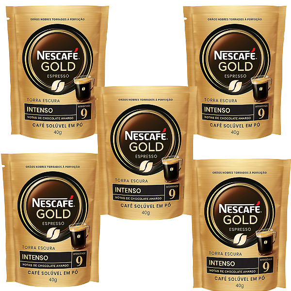 KIT 5 Café Solúvel Em Pó Nescafé Gold Intensidade 9 Intenso Sachê
