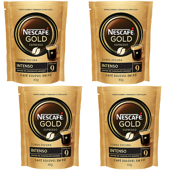 KIT 4 Café Solúvel Em Pó Nescafé Gold Intensidade 9 Intenso Sachê