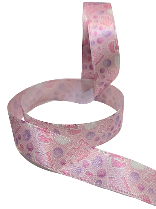 Fita de Cetim Estampa Digital Baby Rosa 25mm com 10 Metros