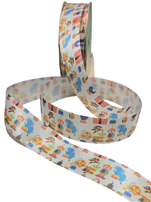 Fita de Cetim Estampa Digital Circo 25mm com 10 Metros