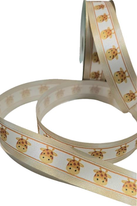 Fita de Cetim Estampa Digital Safari Girafa 25mm com 10 Metros