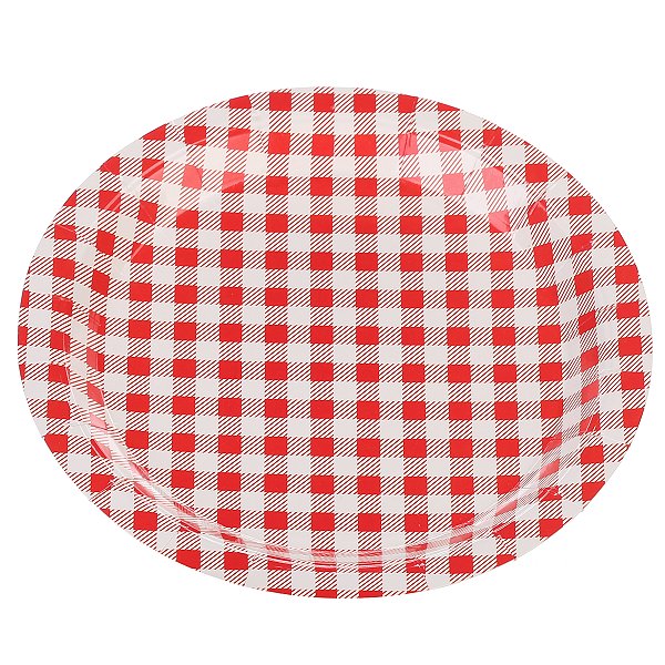 Prato de Papel Xadrez Vermelho e Branco 18cm com 10Un - Silver
