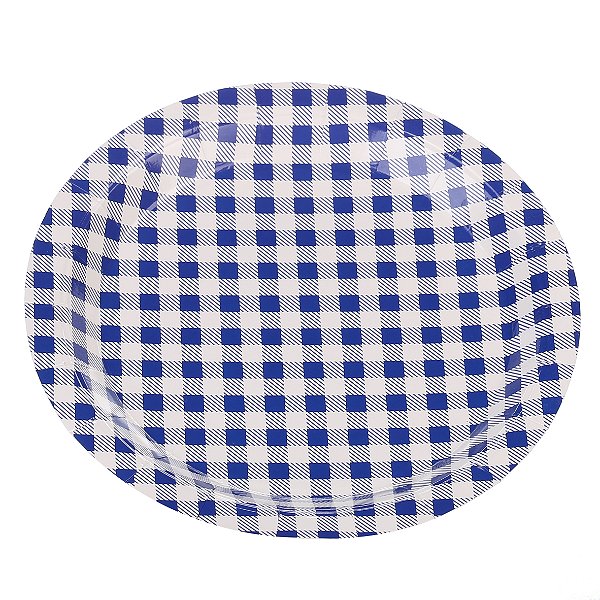 Prato de Papel Xadrez Azul e Branco 18cm com 10Un - Silver