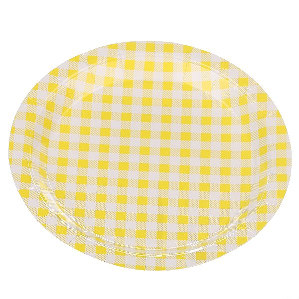 Prato de Papel Xadrez Amarelo e Branco 18cm com 10Un - Silver