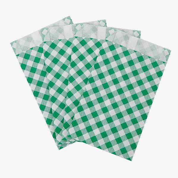 Saco de Papel Xadrez Verde e Branco 14x8cm com 50 Un - Silver