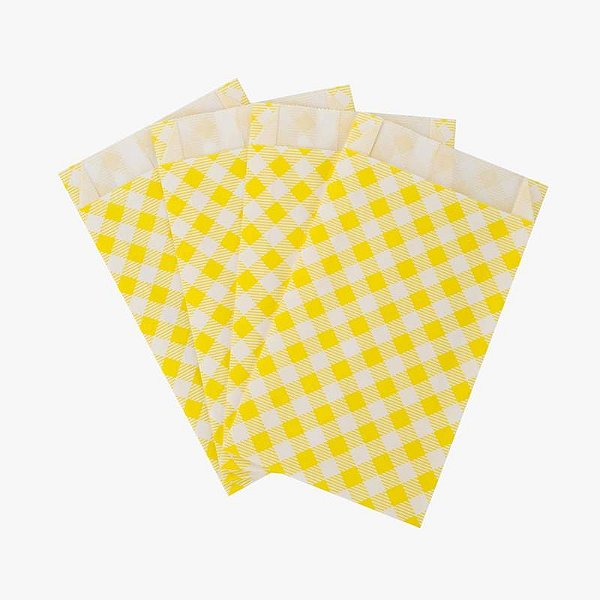 Saco de Papel Xadrez Amarelo e Branco 14x8cm com 50 Un - Silver