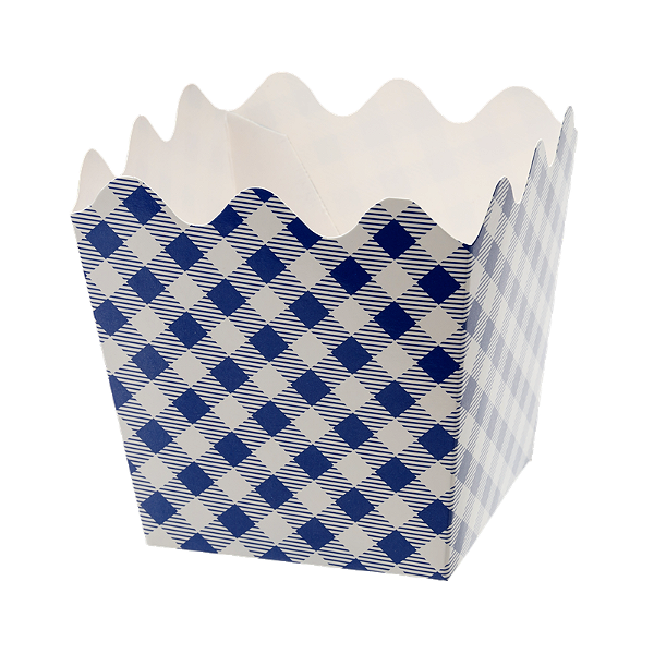 Cachepot de Papel Xadrez Azul e Branco 9x9x9cm com 8 Un - Silver