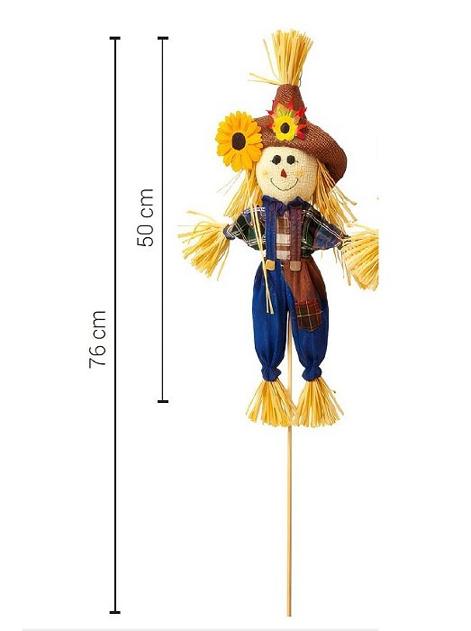 Enfeite Junino Espantalho no Palito Azul 76cm - Silver