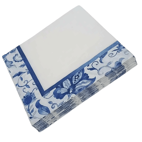 Guardanapo de Papel 33x33cm Estampado Borda Moldura Azul com 20Un - Silver Plastic