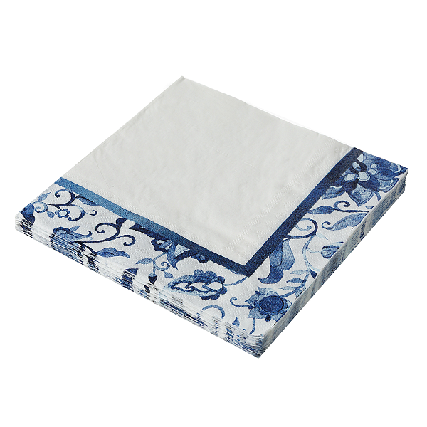 Guardanapo de Papel 33x33cm Estampado Borda Moldura Azul com 20Un - Silver Plastic
