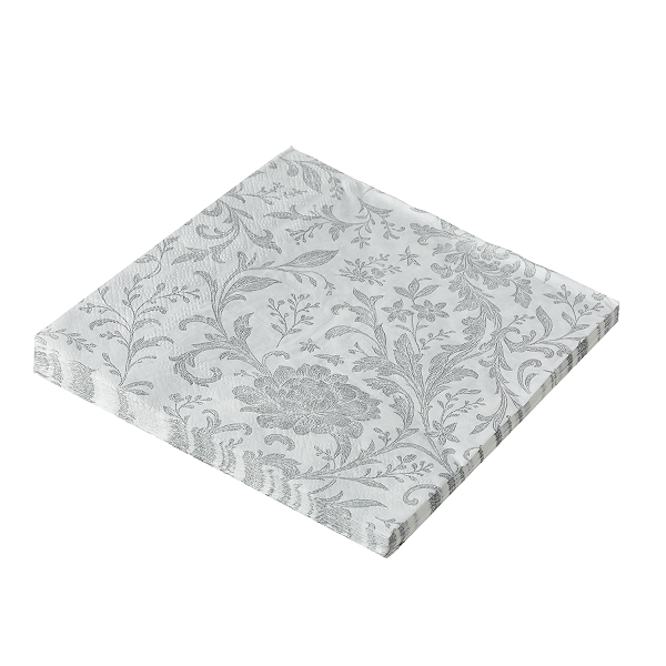 Guardanapo de Papel 33x33cm Bordado Prateado com 20Un - Silver Plastic