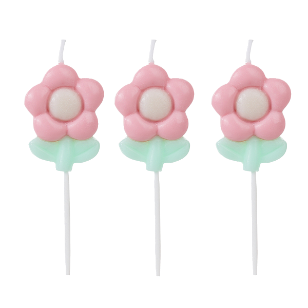 Vela de Aniversário Flores com 3 unidades 4cm - Silver