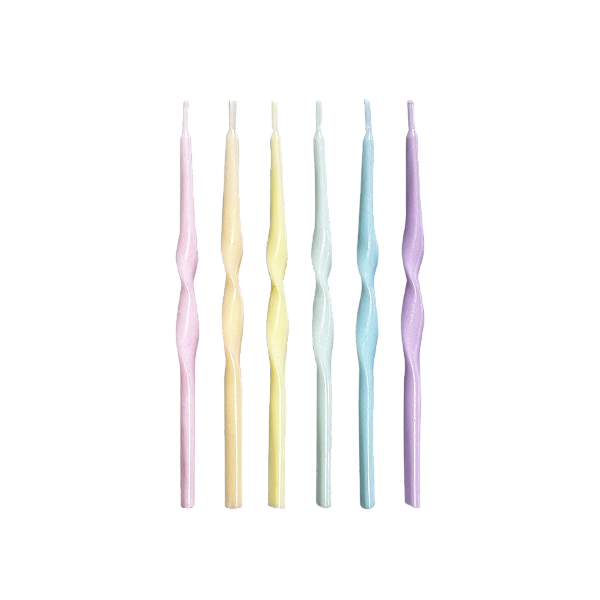 Velas de Aniversário Palitos Torcidos Candy Color 12cm com 6un - Silver
