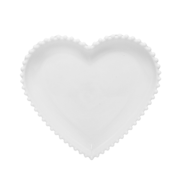Bandeja de Plástico Coração Borda Perola Branca 14x26cm - NC Toys