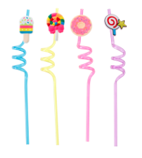 Canudo Espiral de Plástico Divertido Doces Sortido com 4 Un - Silver
