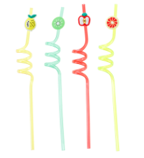 Canudo Espiral de Plástico Divertido Frutinhas Sortido com 4 Un - Silver