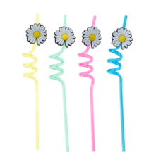 Canudo Espiral de Plástico Divertido Margaridas Sortido com 4 Un - Silver