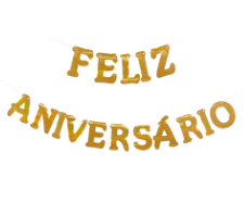 Faixa Feliz Aniversário Holográfica Dourada com Glitter 18cm - Silver