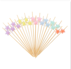 Palito de Petisco de Bambu com Estrelas Coloridas 12cm com 12Un - Silver Plastic