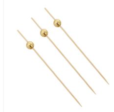 Palito de Petisco de Bambu com Bola Espelhada Dourada 12cm com 12Un - Silver Plastic