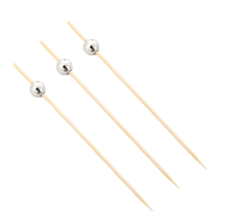 Palito de Bambu para Petiscos Bola Prata 12cm com 12 Un - Silver Plastic