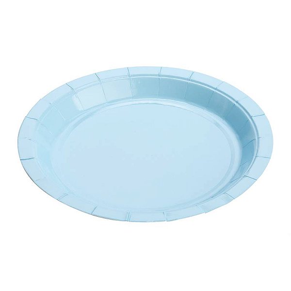 Prato de Papel Liso Azul Bebe 18cm com 10Un - Silver