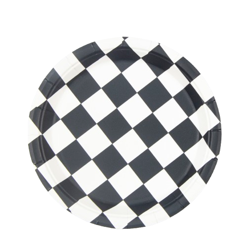 Prato de Papel Xadrez Preto e Branco 18cm com 10Un - Silver