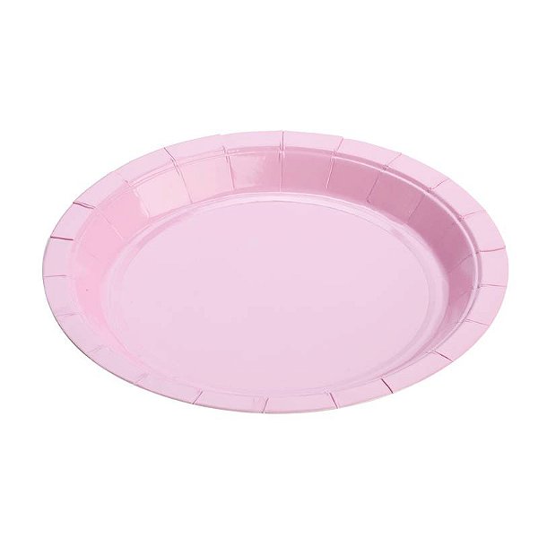 Prato de Papel Liso Rosa Bebe 18cm com 10Un - Silver