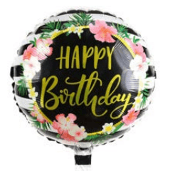 Balão Metalizado Redondo Happy Birthday Flores Tropicais 18 Polegadas