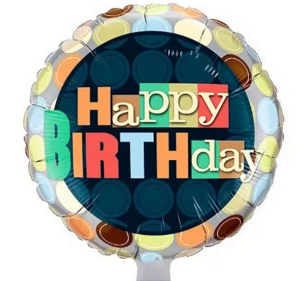 Balão Metalizado Redondo Happy Birthday Pontos Coloridos 18 Polegadas